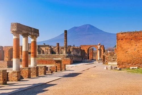 The ruins of Heracleum town in the shadow of Mt Vesuvius