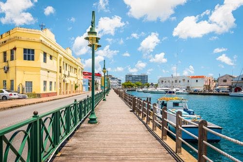 Boardwalk along the harbor in Bridgetown Barbados