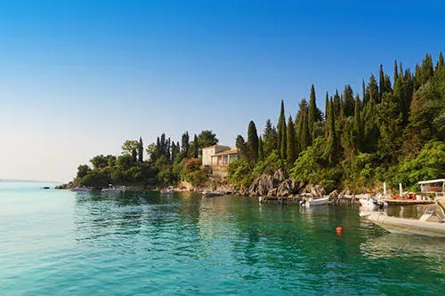 Agni Bay in Corfu - a spit of land with trees