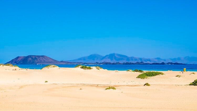 Corralejo sand dunes by the sea in Fuerteventura
