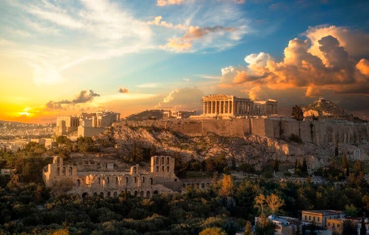The Acropolis in Athens - a collection of ancient buildings atop a hill in the center of the city