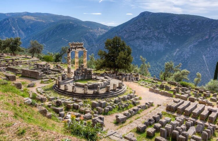 The ruins of the ancient city of Delphi in Greece