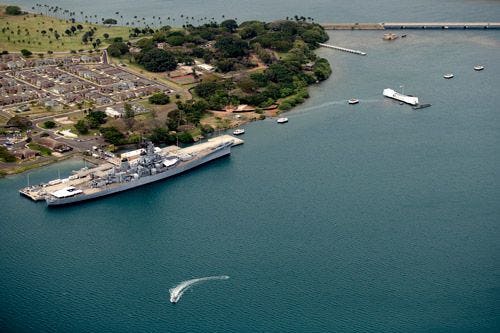The USS Arizona and memorial to Peral Harbor