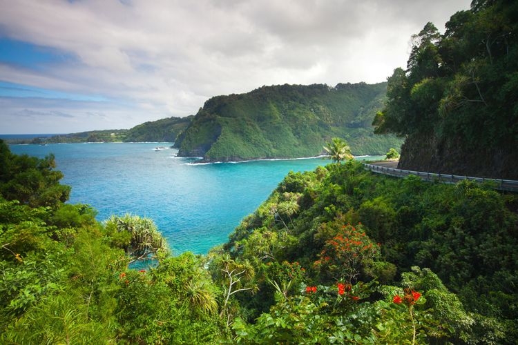 View from the coastal Road To Hana, a scenic drive on Maui, Hawaii