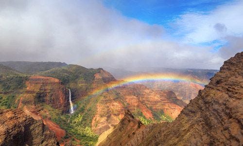 Waimea Canyon in Hawaii with a rainbow