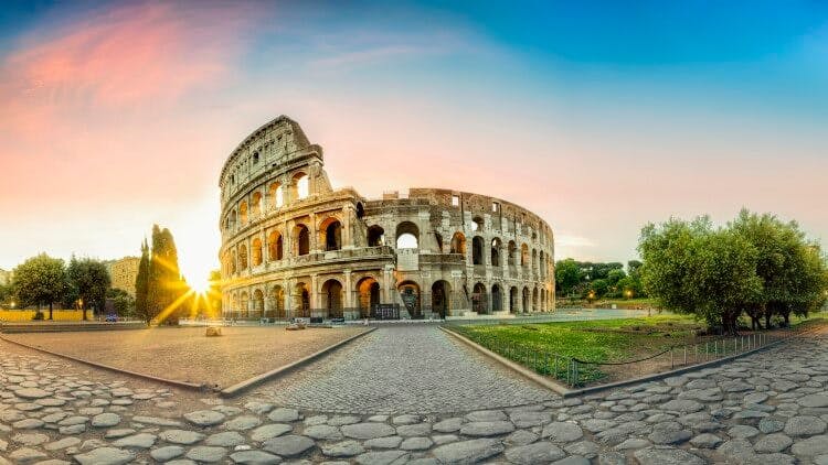 The Colosseum, a grand circular theater in Rome