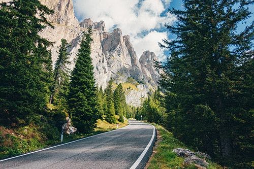 A road through the Dolomites mountains