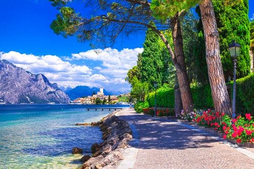 Malcesine in Lake Garda, with mountains and castle