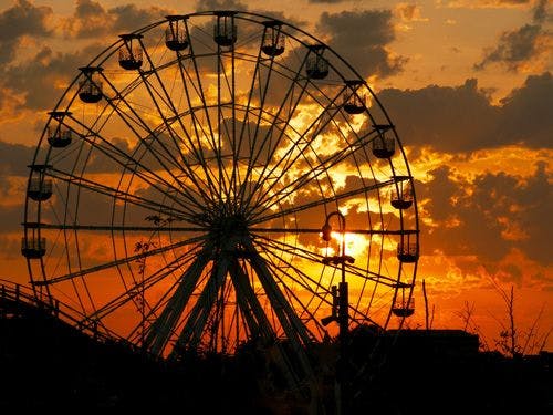 A big wheel at sunset