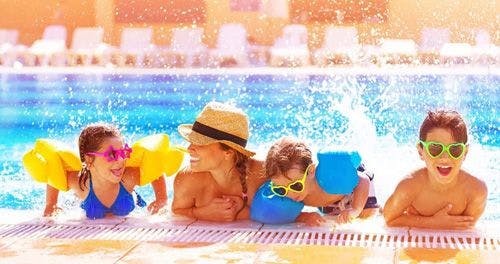 A family having fun in a pool