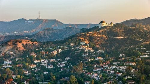 Hollywood Hills view with Hollywood sign and Griffith Observatory
