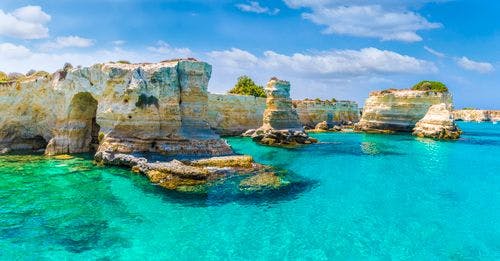 Rock formations and pillars on the Salento Coast