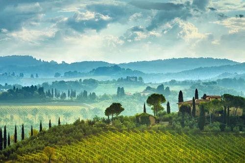 A view of the rolling hills of Tuscany 