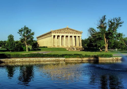 Nashville Parthenon - a classical Greek-style temple by a lake