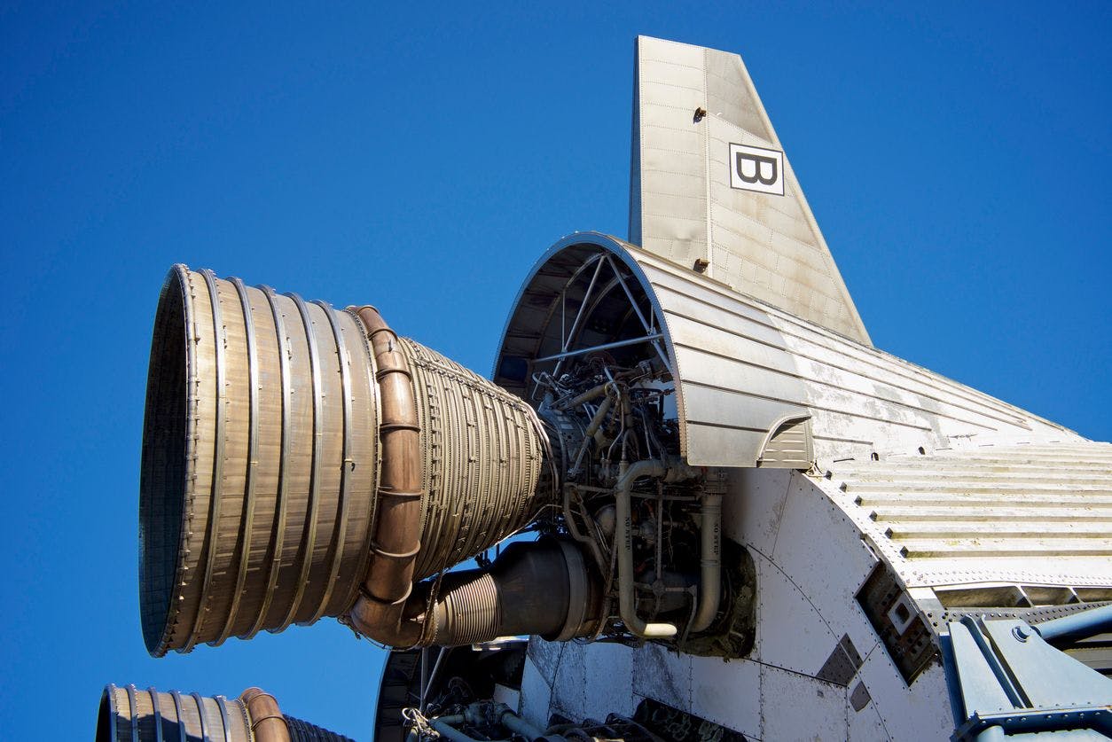 Thruster rocket on the back of a space shuttle