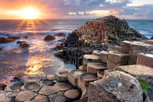 Sunrise over the Giants Causeway in Northern Ireland