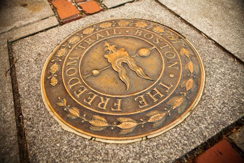 Bronze floor plaque marking the Boston Freedom Trail