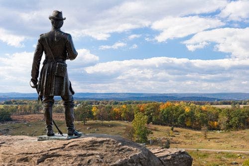 Statue of General Warren at Little Round Top in Gettysburg