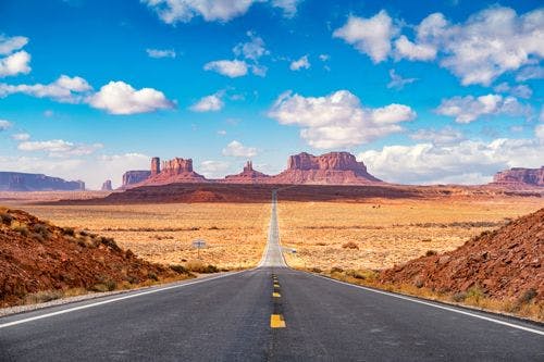 Road through the rock formations of Monument Valley