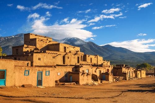 Taos Pueblo, a historic and traditional village in the desert landscape of New Mexico