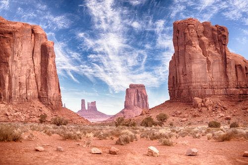 Huge rock formations in Monument Valley