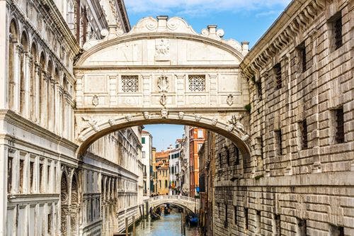 The Bridge of Sighs - a short covered walkway between two historic buildings over a canal