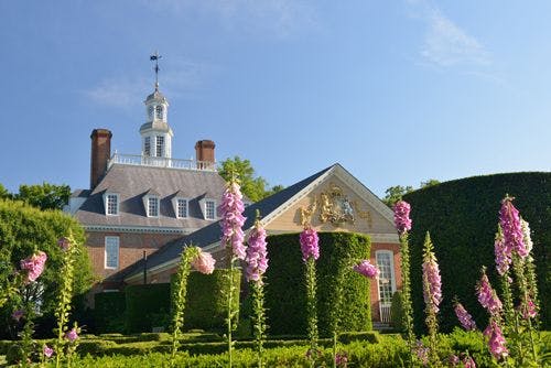 A grand building with garden in Colonial Williamsburg