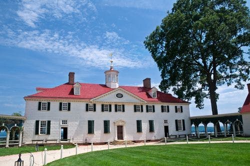 Mount Vernon, the grand red and white home of former first president George Washington
