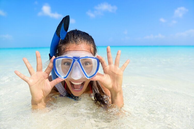 An excited snorkeler in Tryall Club resort Jamaica