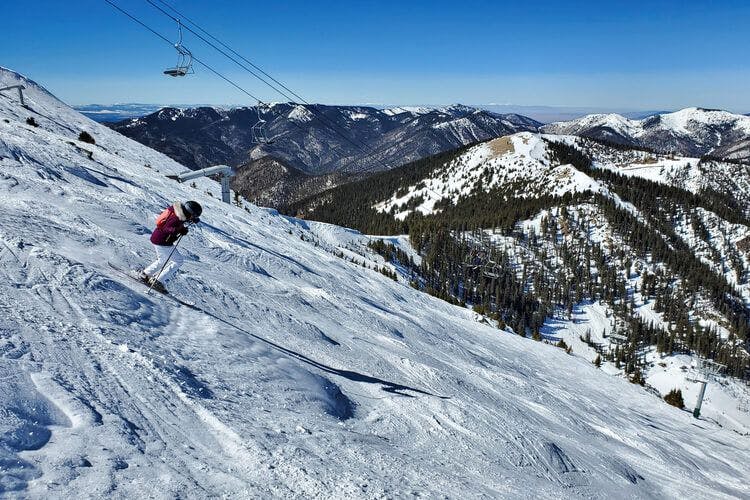 A skier takes on a ski slope in the Taos Ski Valley, New Mexico
