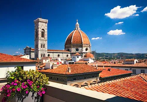 A view of Florence Cathedral from the rooftop of another building