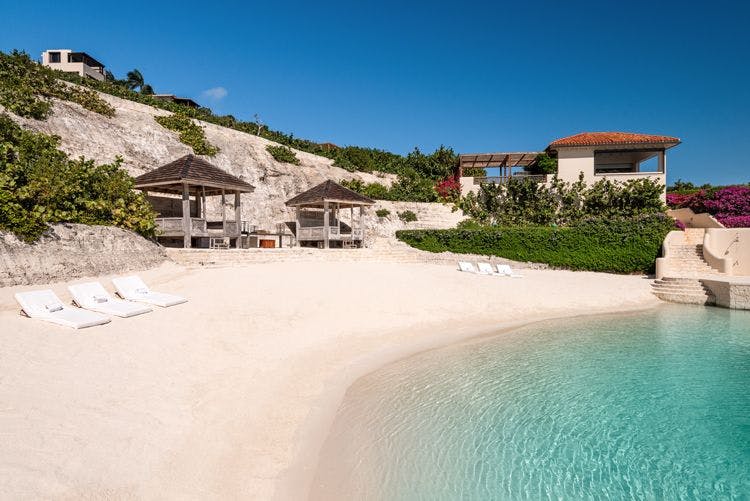 Turks and Caicos beach house rentals Bajacu villa on a white sand beach