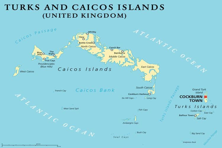 A map of the Turks and Caicos islands