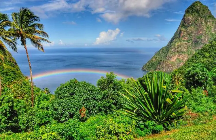 Saint Lucia coast with rainbow
