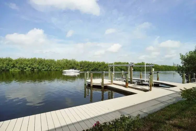 A canal in Cape Coral with a boat jetty