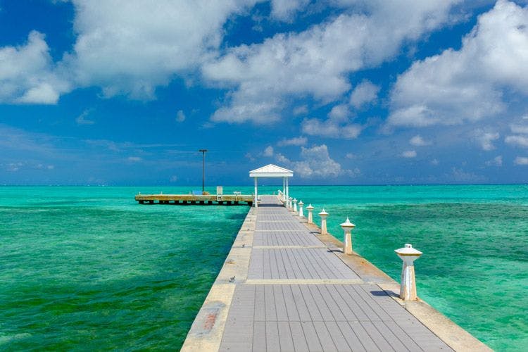 Rum Point pier leading into the sea in the Cayman Islands