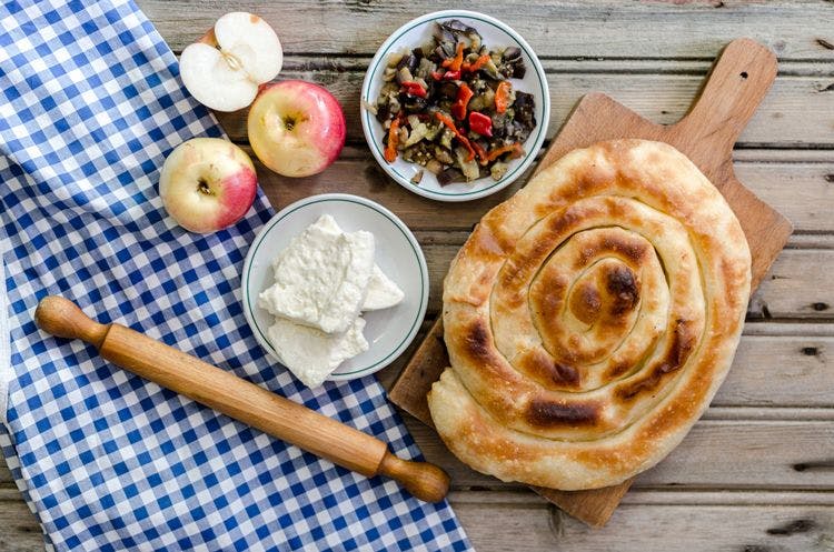 Burek, an Eastern European swirled pastry filled with fruit and cheese