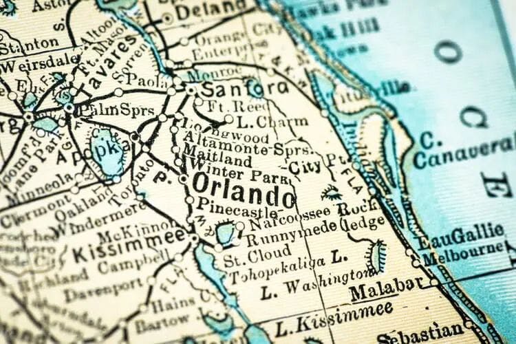 A map of Florida focused on Orlando