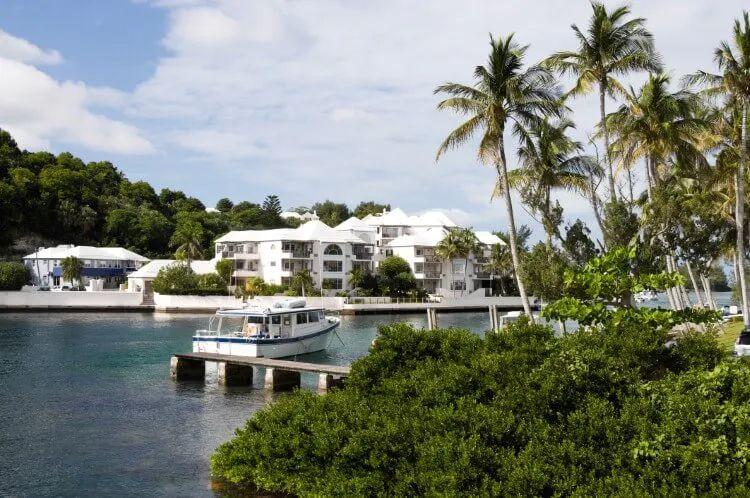 Fitts Village harbor with boat in water