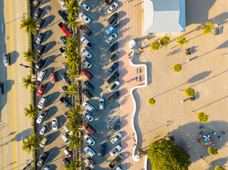 Overhead view of parking lot at Fort Lauderdale beach