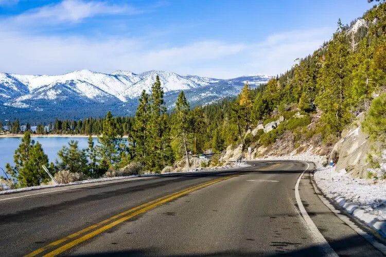 First-person view of a road around Lake Tahoe