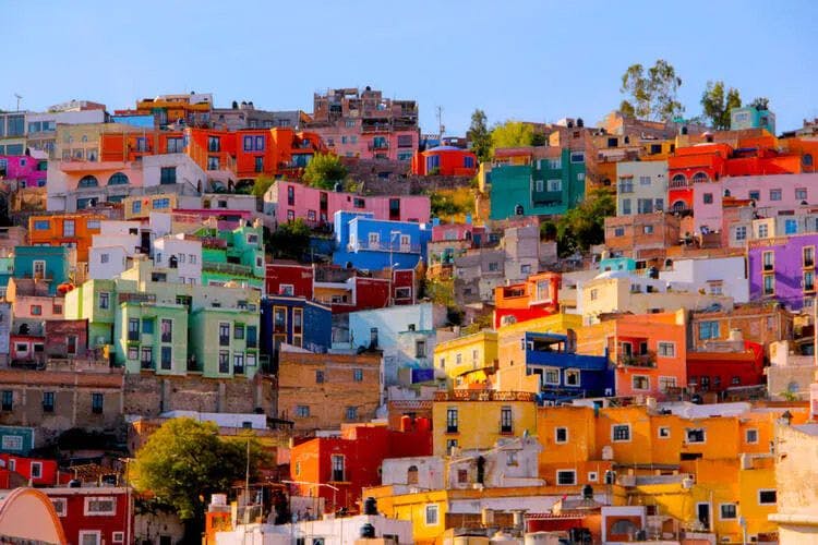 Colorful buildings in a hillside in a Mexico town