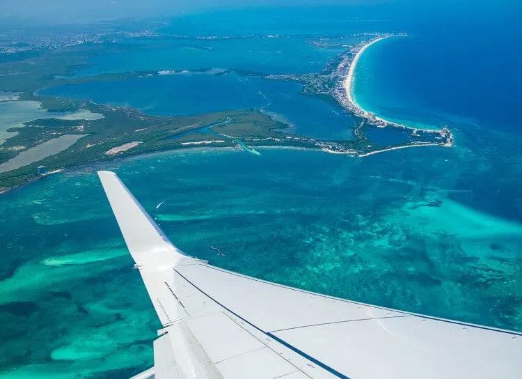 The view of the Mexico coastline out a plane window