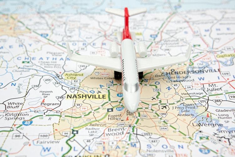 A toy plane on a map of Nashville