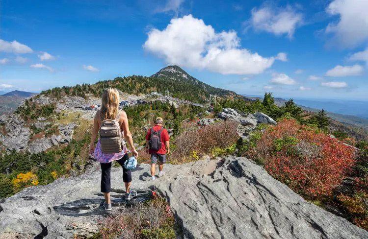A couple hiking in the mountains of North Carolina