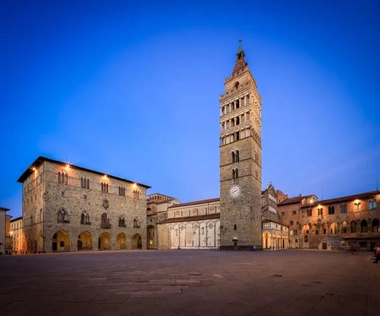 Pistoia town center with tower and town hall
