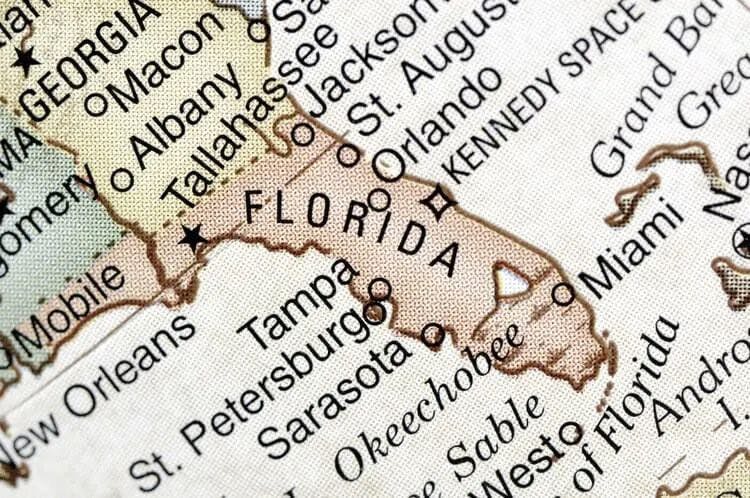 A vintage style map of Florida