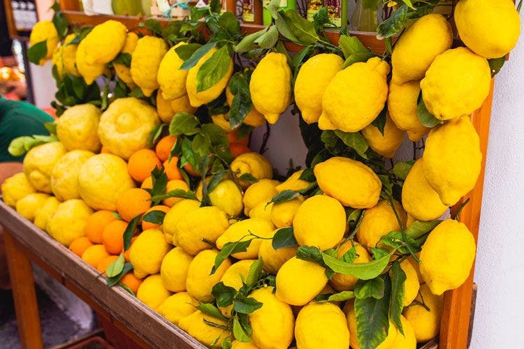 Fresh Amalfi lemons on a cart