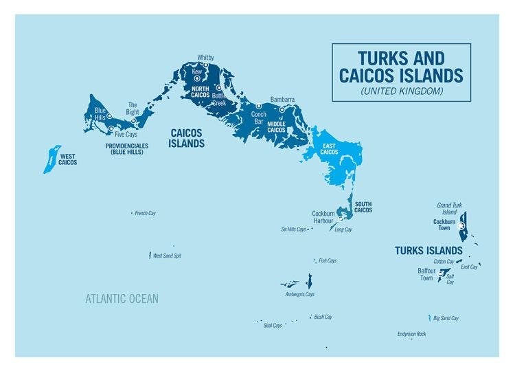 Map of Turks and Caicos islands