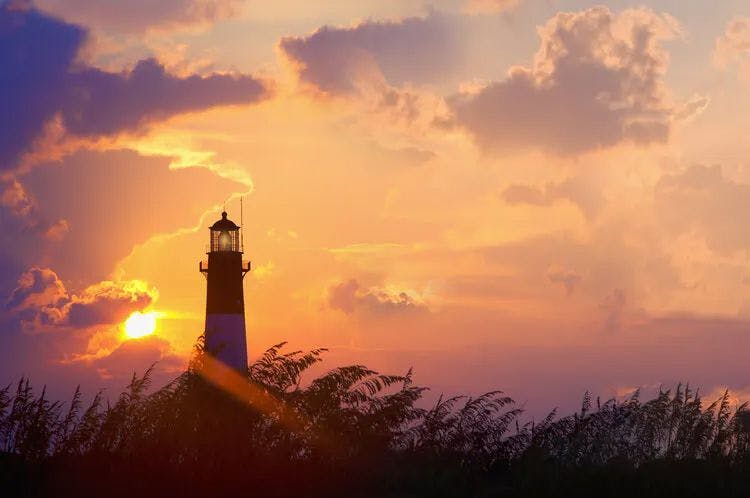 Lighthouse on Tybee Island at sunset